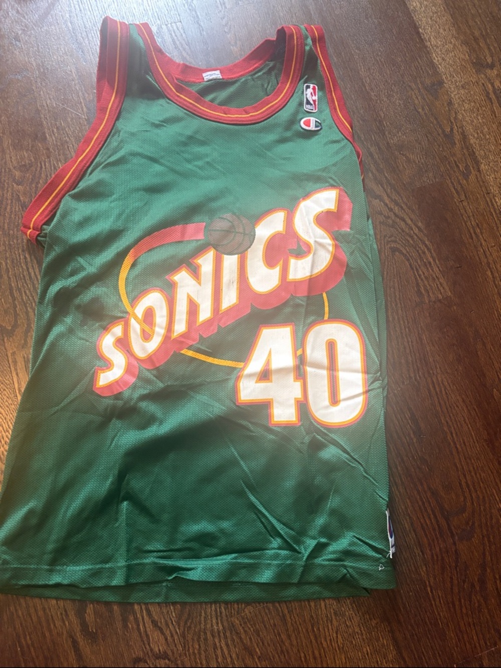 Champion Green SONICS #40 Basketball Jersey with Red & Yellow Trim